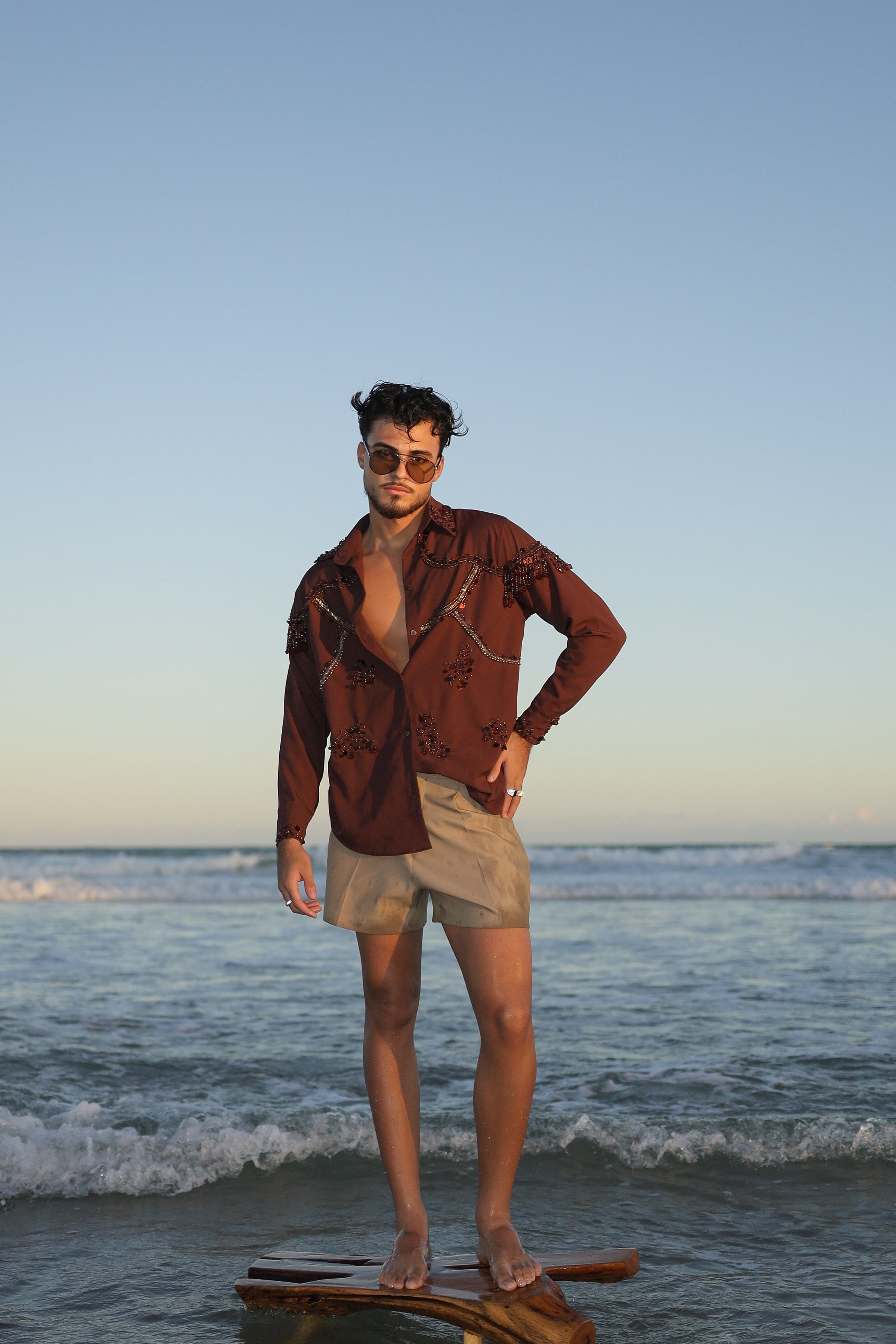 Camisa Marrom Bordada